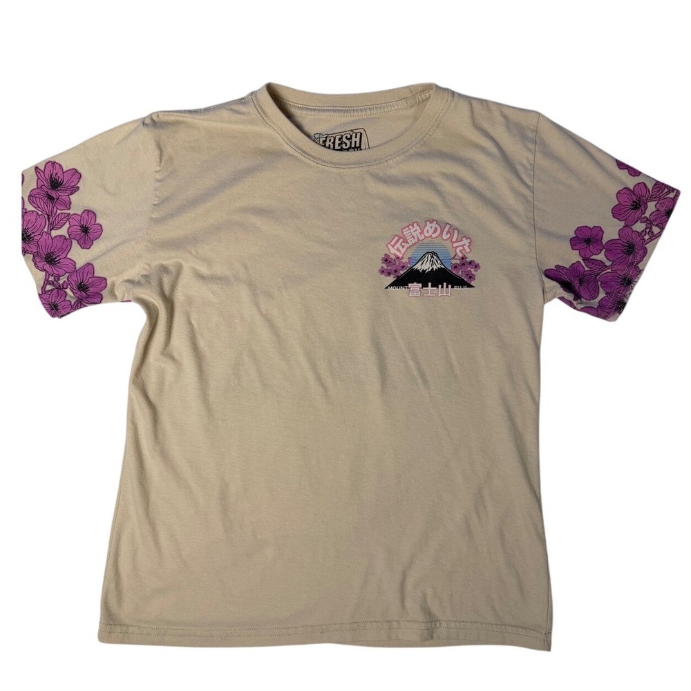 Fresh Laundry Kids Mount Fuji Tokyo Japan Graphic‎ T-Shirt Tan Cherry Blossom L